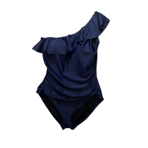 Hilor One-Shoulder One Piece Swimsuit Womens 14 Navy Tummy Control Beach Padded - Picture 2 of 10